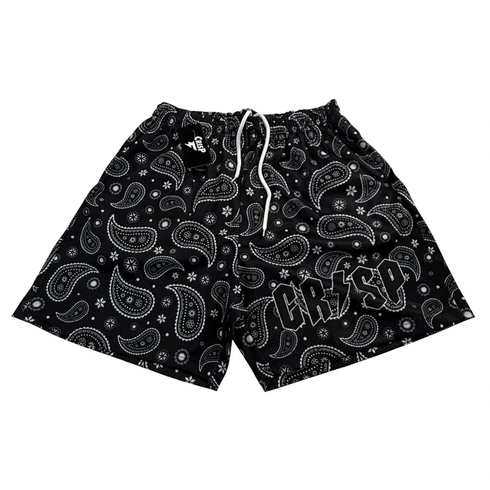 Crisp Lifestyle Paisley Bandana Mesh Shorts Black White Mens XL New